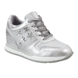 Silver wedge sneakers med stjärnor BM1915-3 silver- 1