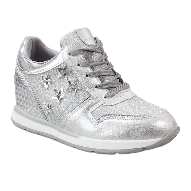 Silver wedge sneakers med stjärnor BM1915-3 silver- 1