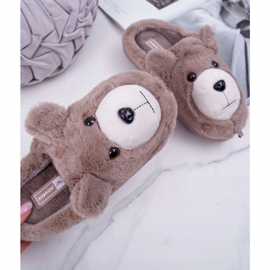 Tofflor för kvinnor med pälsbrun björn beige 1