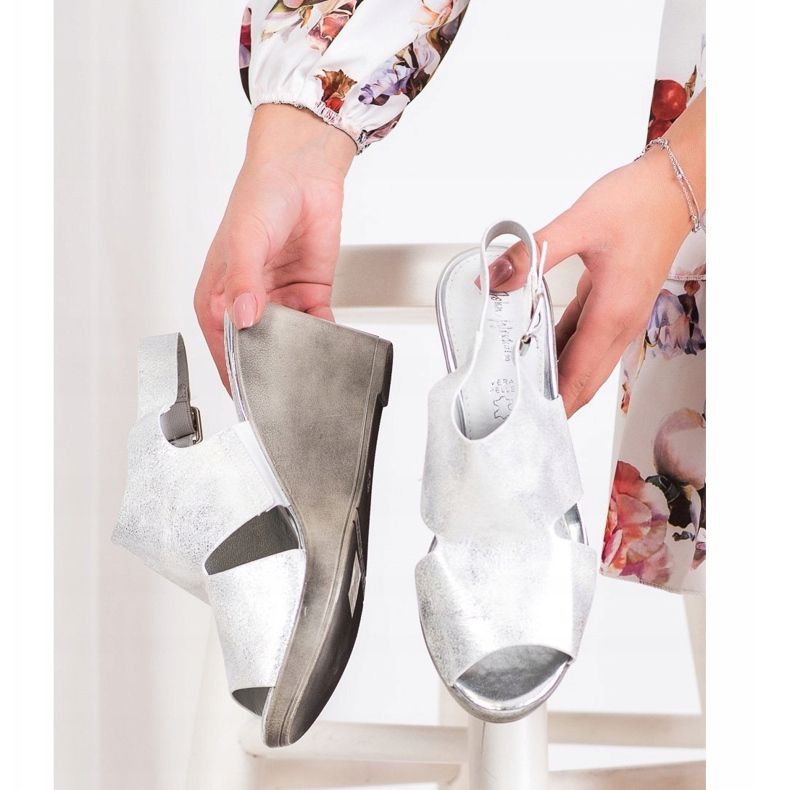 SHELOVET Silver Wedge Sandaler silver- 2