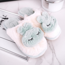 Dam päls tofflor ljusgrön kanin rosa 1