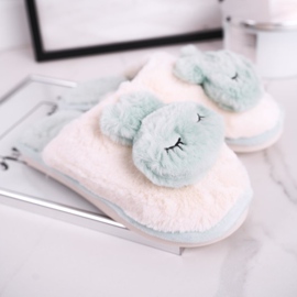 Dam päls tofflor ljusgrön kanin rosa 2