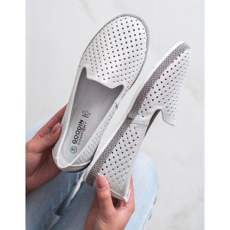 Goodin Läder Openwork Lords vit silver- 2