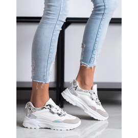 SHELOVET Knutna sneakers med ekoläder vit grå 2