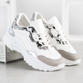 SHELOVET Knutna sneakers med ekoläder vit grå 1