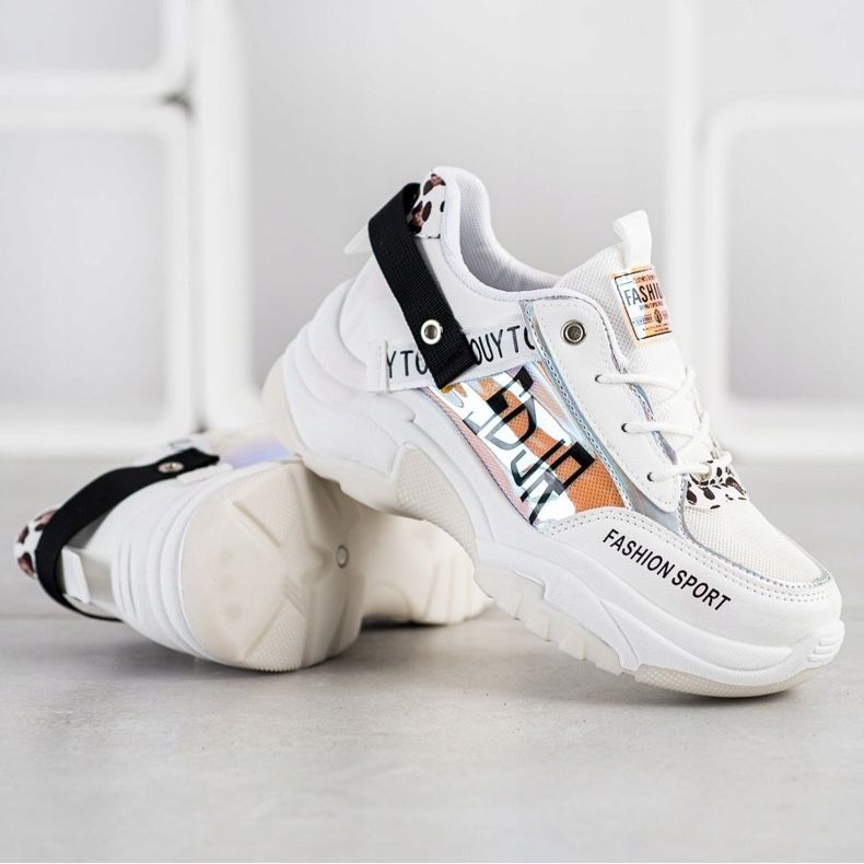 SHELOVET Mode sport sneakers vit brun svart orange 1