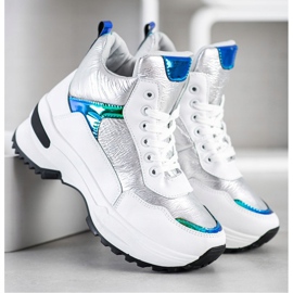 Ideal Shoes Höga sneakers i ekoläder vit silver- 1