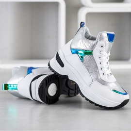 Ideal Shoes Höga sneakers i ekoläder vit silver- 2