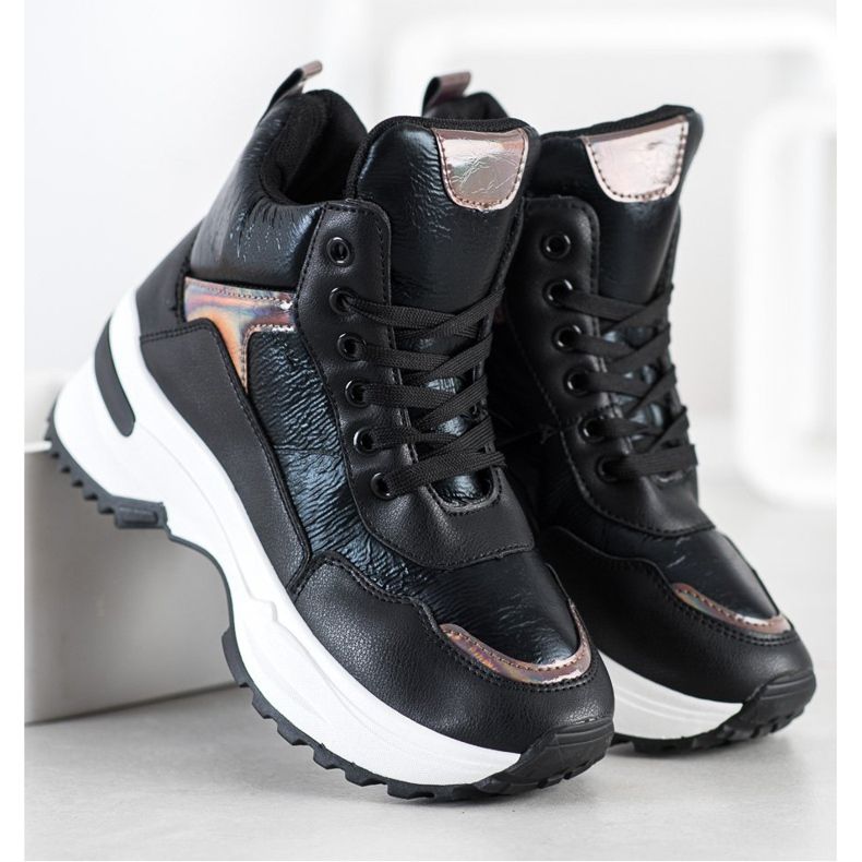 Ideal Shoes Höga sneakers i ekoläder svart rosa 1