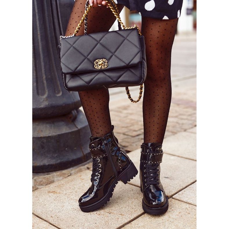 Svartlackerade Valeria stövlar för kvinnor 1