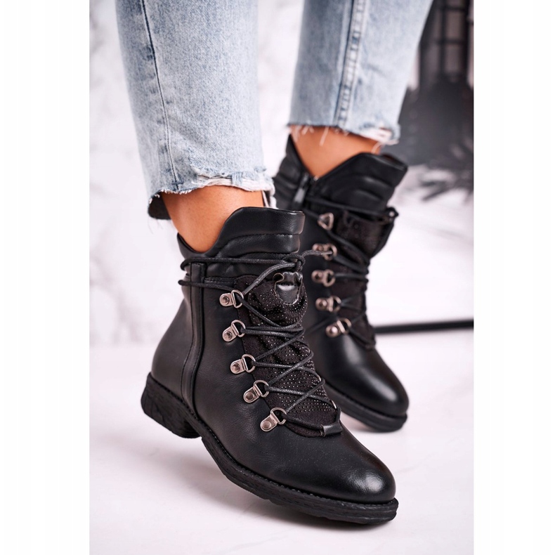 Kvinnors svarta varma stövlar med Cubic Zirconia Gisele 1