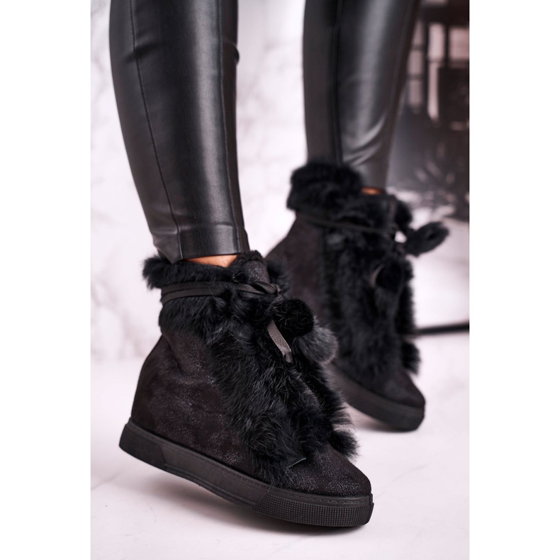 Kvinnors svarta kilskor med päls Pretty Black silver- 1