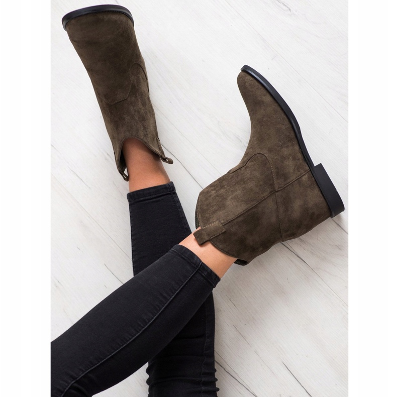 SHELOVET Varma cowboystövlar på en kil kaki grön 1