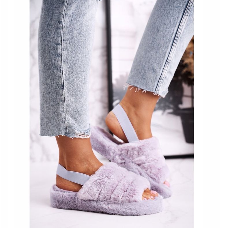 FJ1 Dam tofflor på pälsen lila snöflinga plattform violett 2