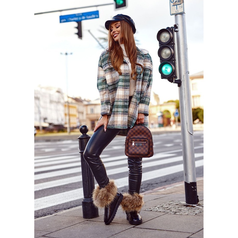 Kvinnors snöskor med läder med päls svart snöräv 1