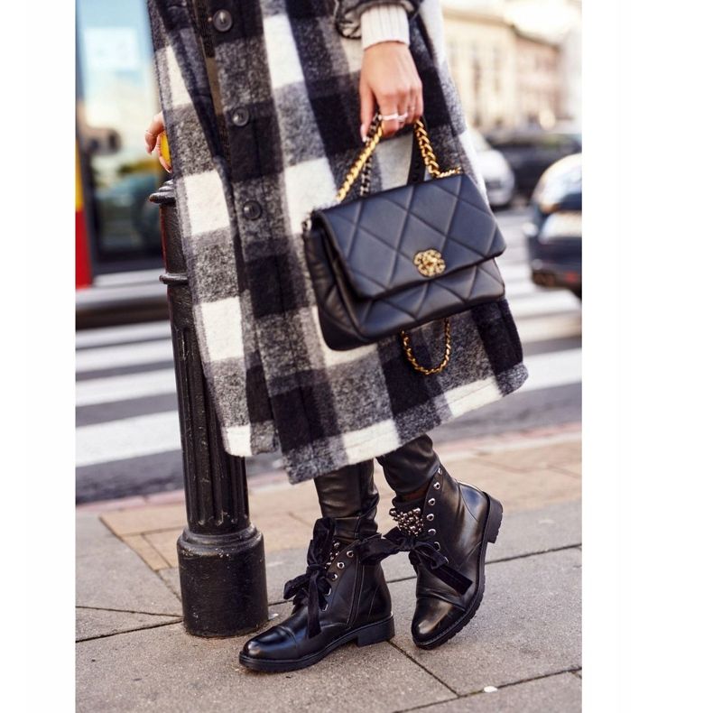 MSMG Damskor med metallpärlor Varmt Perla -band svart 1