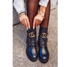 PS1 Damskor Stövlar med snörning Svart guld 1