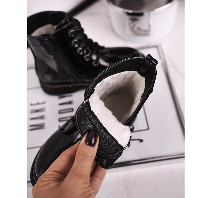 Barns varma stövlar med strasslackerad svart berömmelse 1