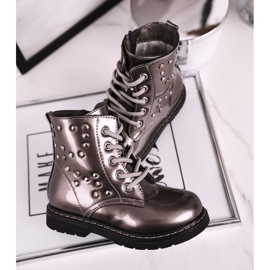 Barns varma stövlar med strasslackerad berömmelse silver- grå 1