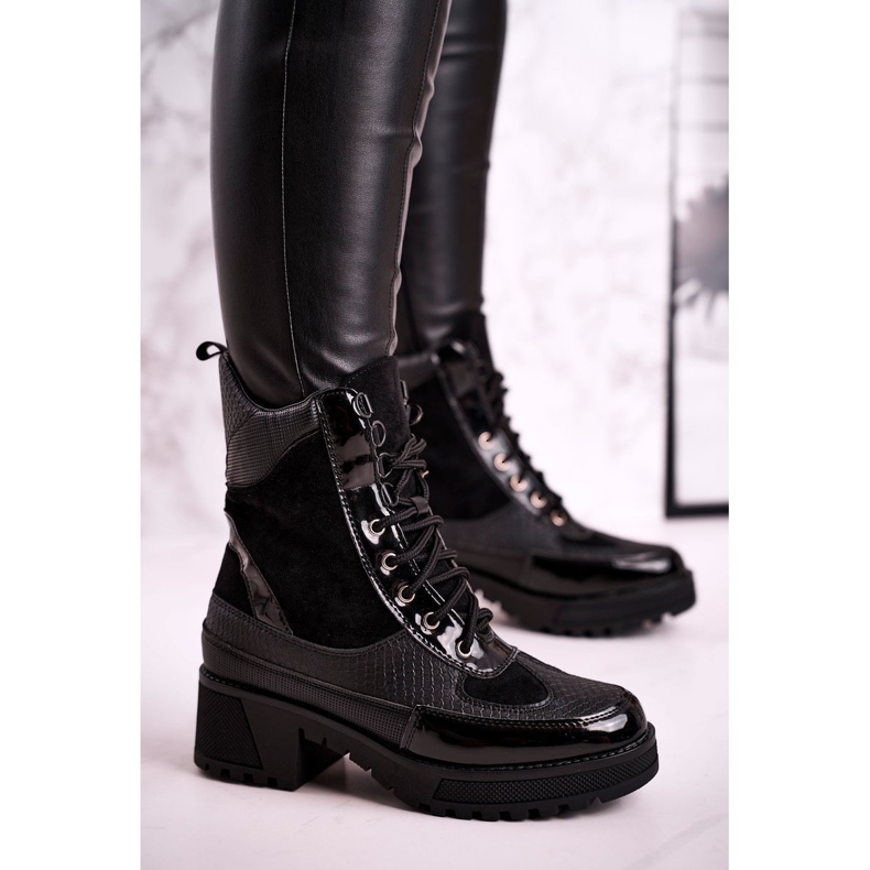 Stövlar Workers Warmed Black Animal Print Helena svart 1