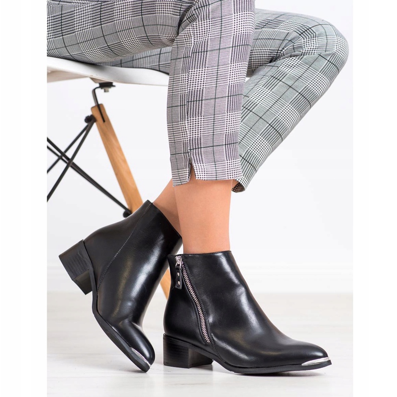 Kayla Snygga kängor med dragkedja svart silver- 1