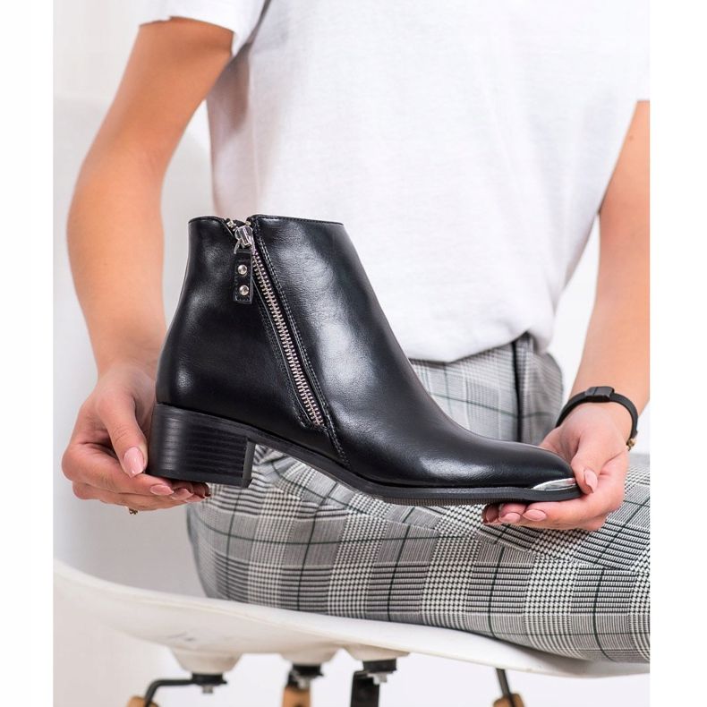 Kayla Snygga kängor med dragkedja svart silver- 2