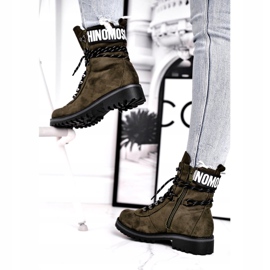 Evento Kvinnors timmerstövlar Höga Khaki 9BT35-1331 Dk.Grön svart 2