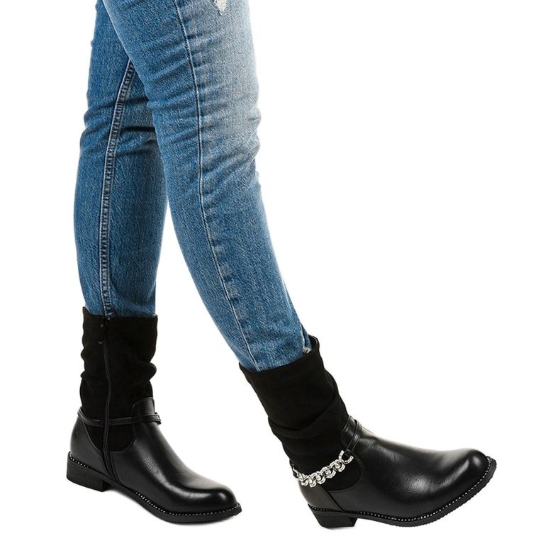 Svarta, platta, isolerade stövlar med Petgella -dragkedja silver- 1