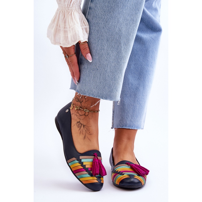 Maciejka läderballerinor med fransar Marinblå 04016-17 mångfärgad 1