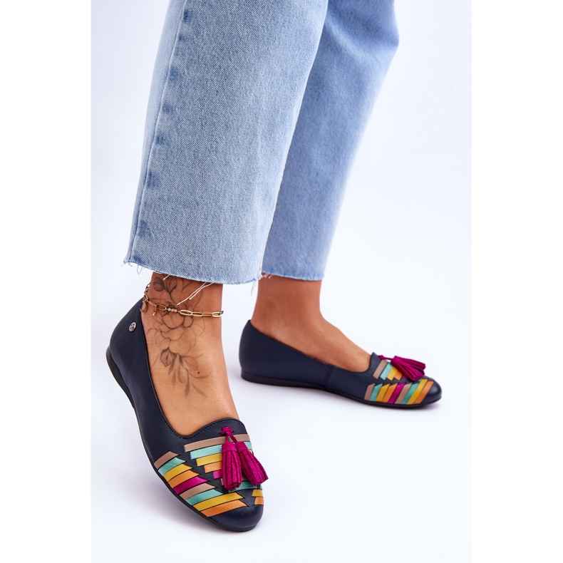 Maciejka läderballerinor med fransar Marinblå 04016-17 mångfärgad 2