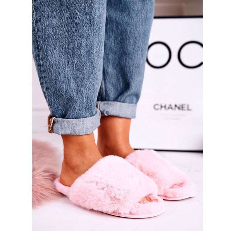 Rosa päls tofflor dam 1