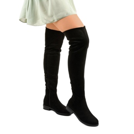 Svarta platta stövlar med en lång Aeleos -övre 1