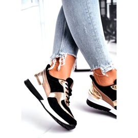 Vinceza Kvinnors sportskor läder svart och guld 21-7777 gyllene 3