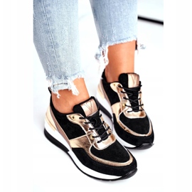 Vinceza Kvinnors sportskor läder svart och guld 21-7777 gyllene 4