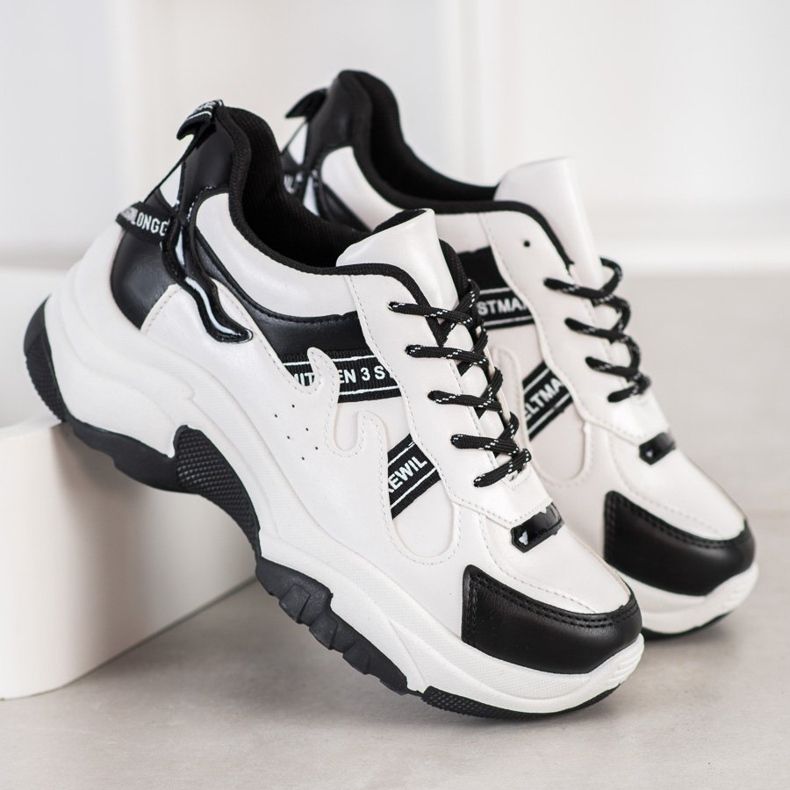 SHELOVET Bekväma Eco Leather Sneakers vit svart 2