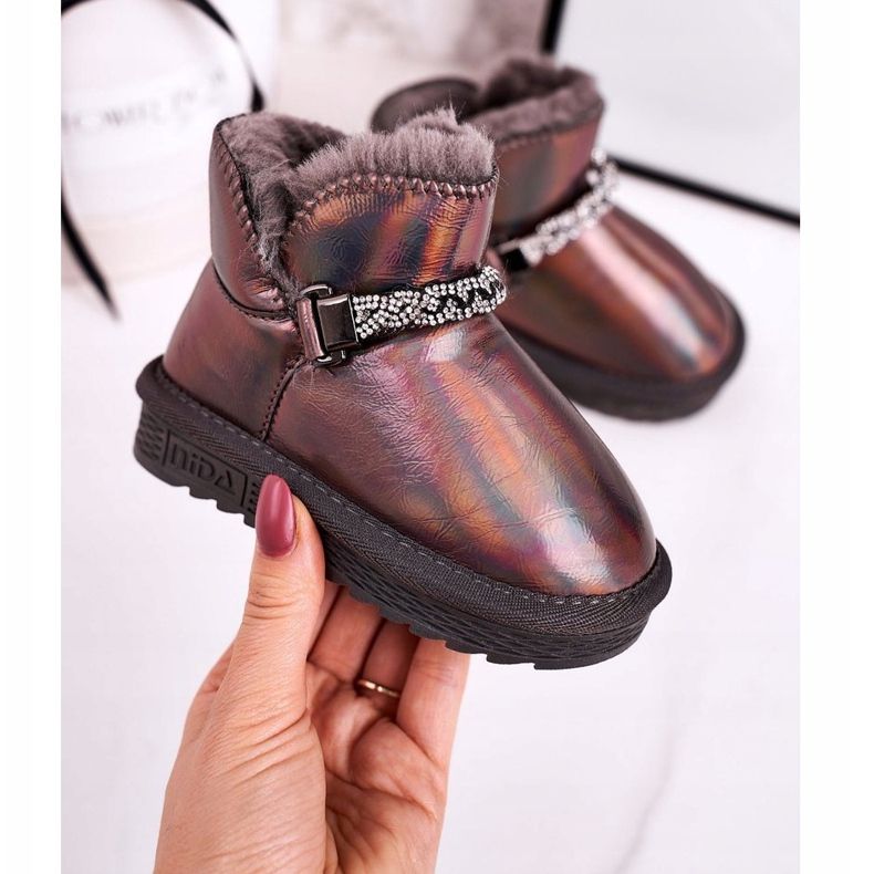 Apawwa Barns snöskor med päls bensin grå prinsessa mångfärgad 1