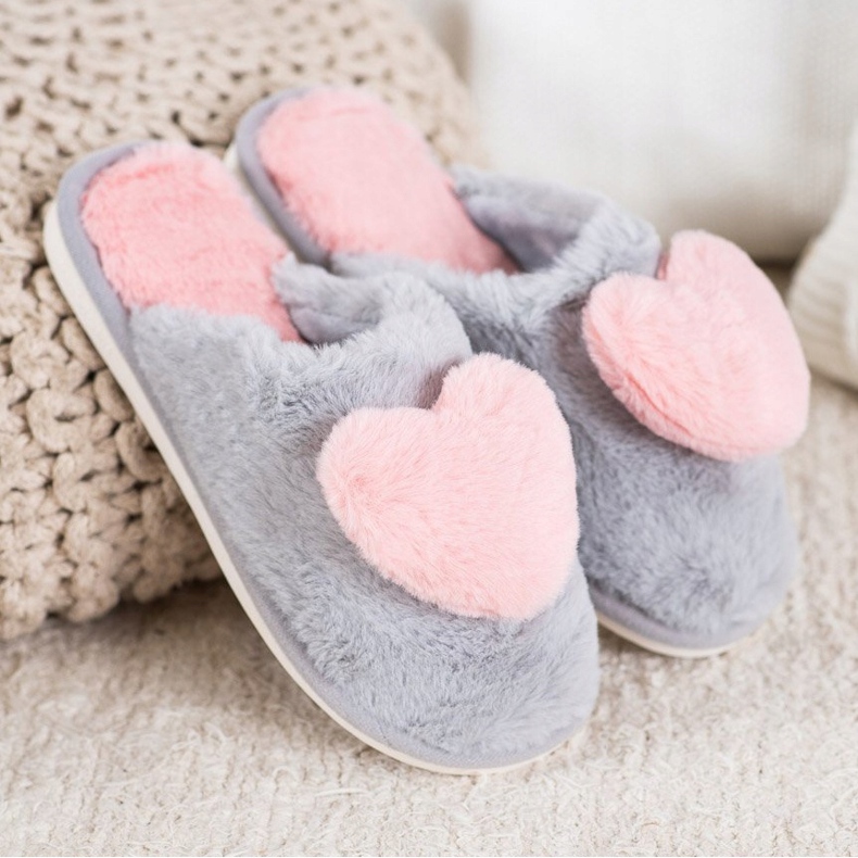 Bona Tofflor Med Hjärta rosa grå 1