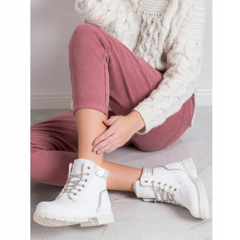 SHELOVET Vandringskängor med velouröverdel vit silver- 1