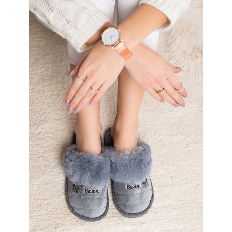Bona Tofflor med björnpäls grå 1