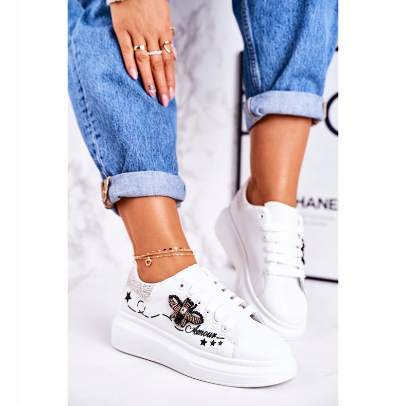 Kvinnors sportskor Sneakers med flugvitt silver Amour 2