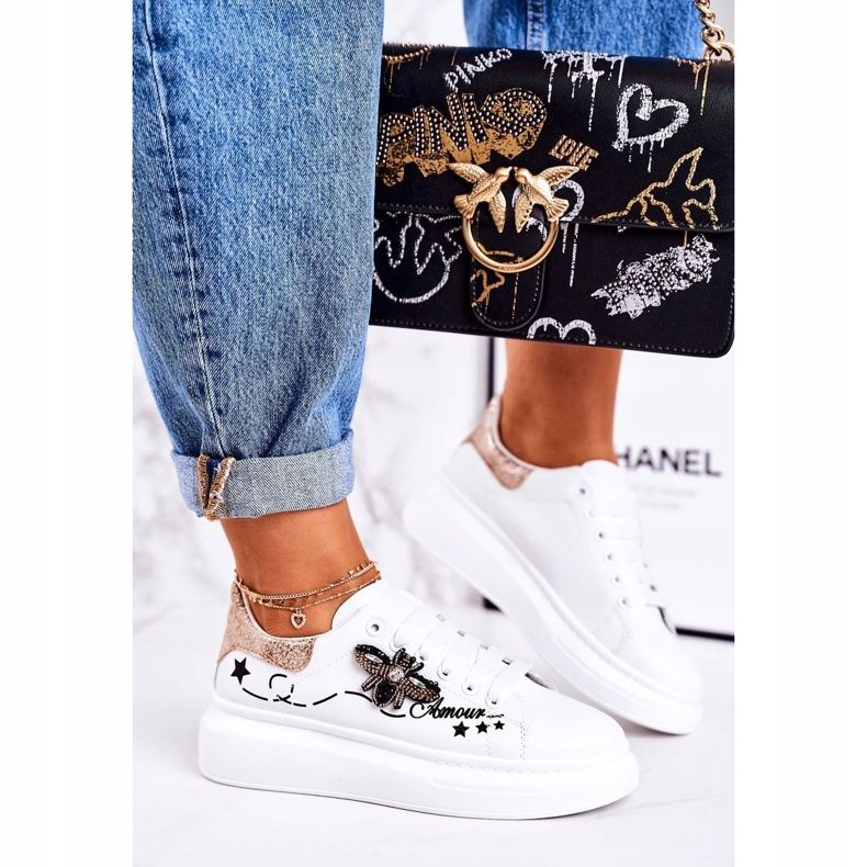 Kvinnors sportskor gymnastikskor med Fly White Golden Amour vit 1