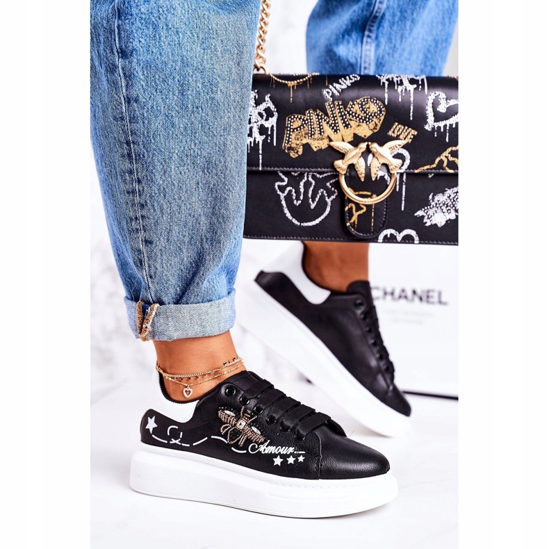 Kvinnors sportskor gymnastikskor med en fluga svart amour 1