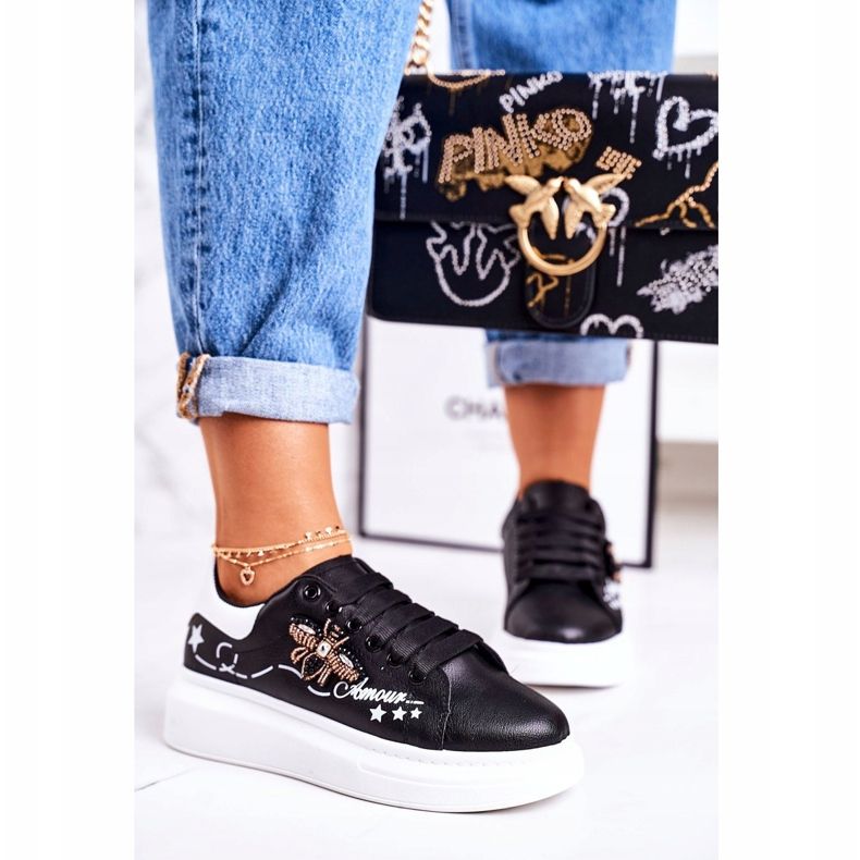 Kvinnors sportskor gymnastikskor med en fluga svart amour 2