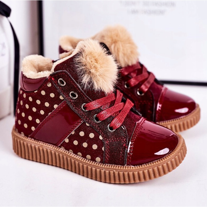 PL1 Barns varma stövlar Sneakers i röd Anastasia med prickar 1