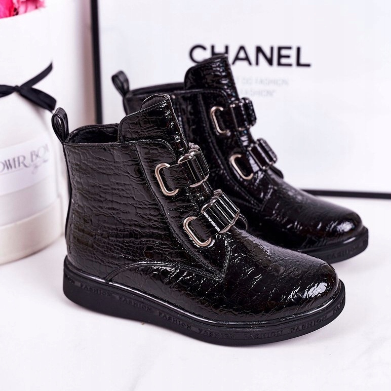 PL1 Barns varma stövlar Lackerade svarta djurmönster Maya 1