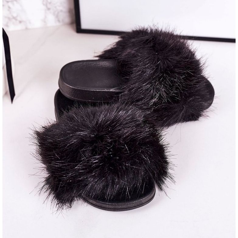 PS1 Barnens svarta Fashionista päls tofflor 1