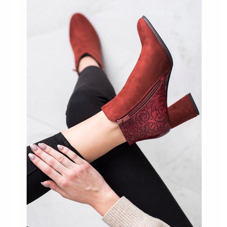 M.Daszyński Burgundy stövlar med mönster brun röd 2