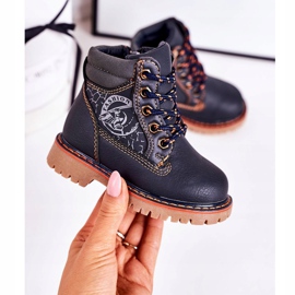 PL1 Barns varma stövlar Fångare på en gummisula Marinblå Bobby orange 2