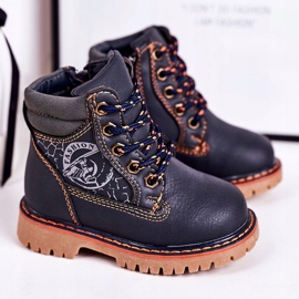 PL1 Barns varma stövlar Fångare på en gummisula Marinblå Bobby orange 1