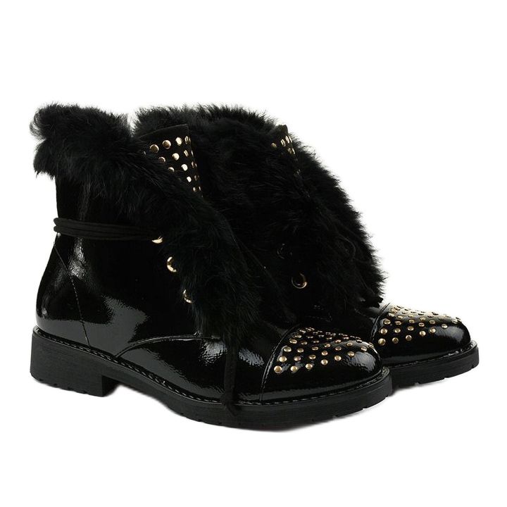 Svarta plattisolerade lackerade kvinnliga stövlar 2